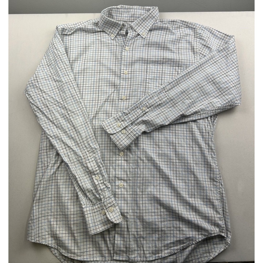 Peter Millar Button Down Shirt Men's Large White Blue Plaid Long Sleeve‎ Shirt